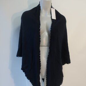 NWT Womens Minnie Rose Navy (Item - 505) Pure Cashmere Raw Edge Shawl Wrap OS